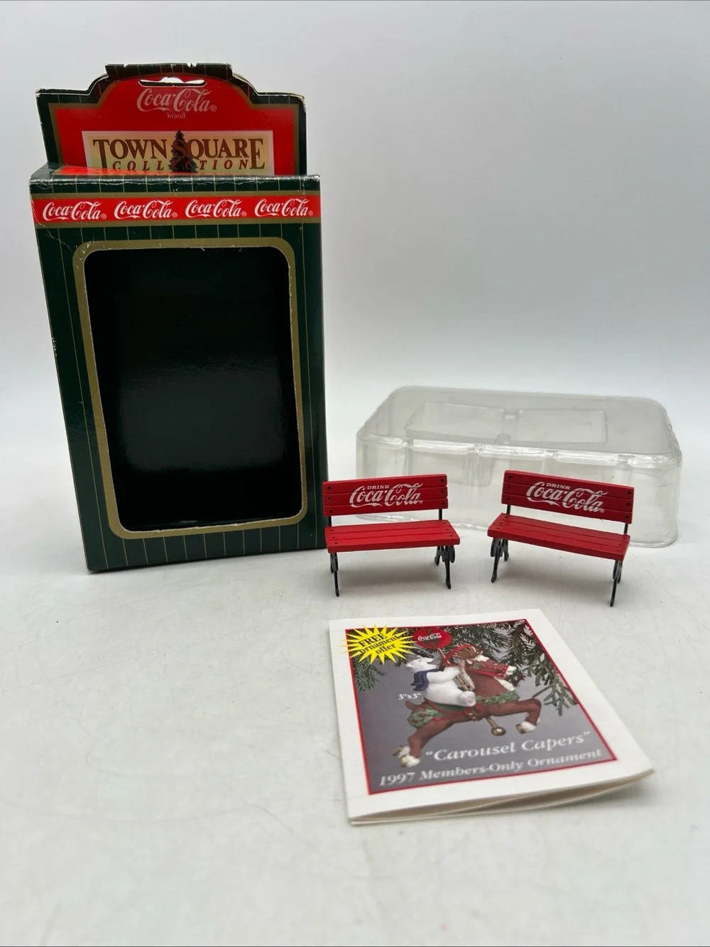 1993 Coca-Cola Town Square Accessories Vintage Park Bench 1-1/2x2” Snow Scene